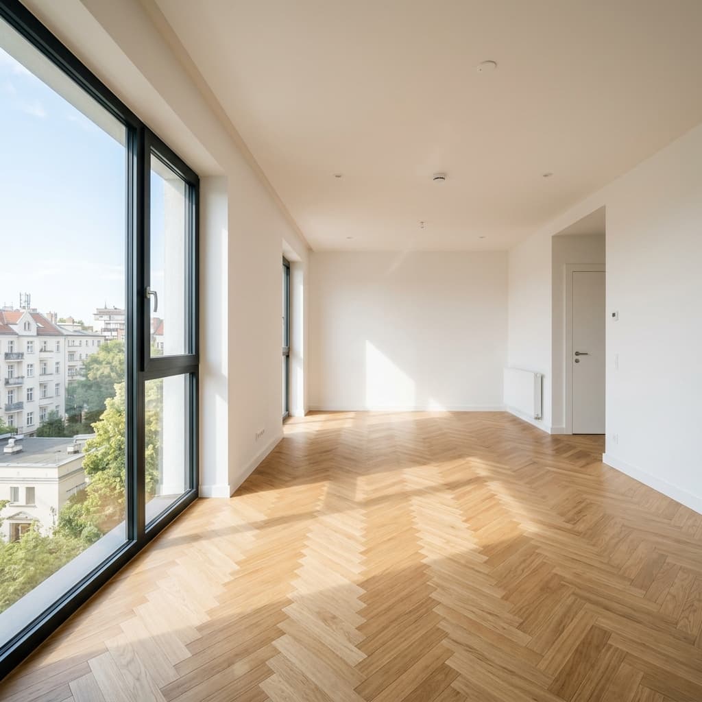 Hochwertiger Eichenparkettboden nach professioneller, schonender Reinigung für die Wohnungsabgabe in Zürich